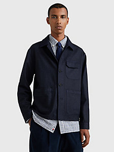 veste ajustée en flanelle bleu pour hommes tommy hilfiger