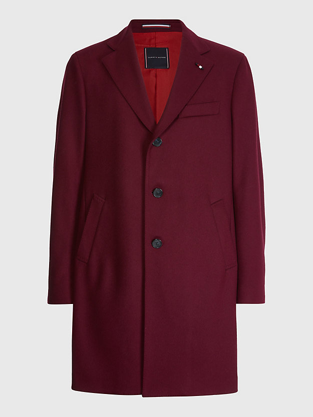 RED Wool Blend Slim Fit Coat for men TOMMY HILFIGER