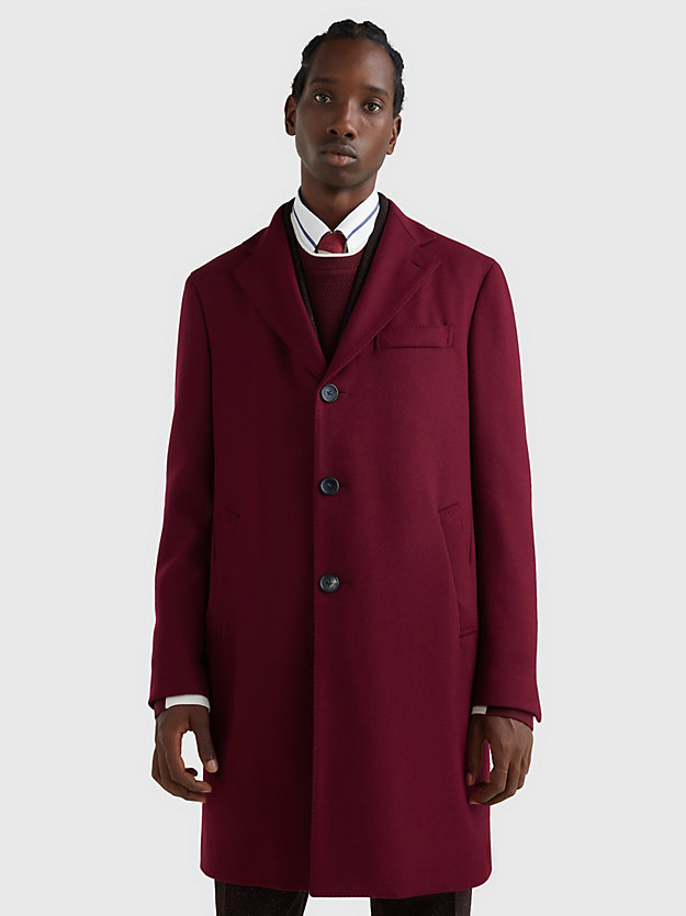 RED Wool Blend Slim Fit Coat for men TOMMY HILFIGER