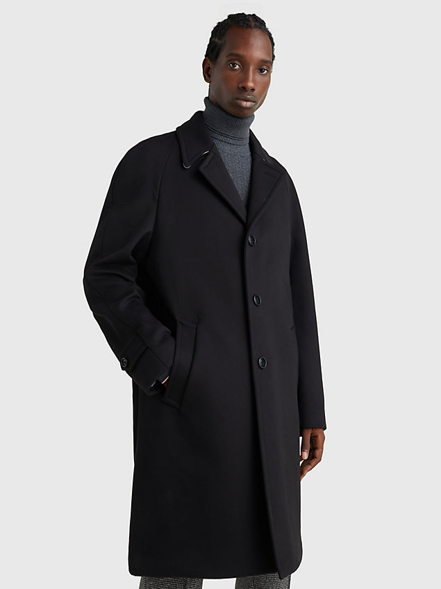 abrigo encolado de corte slim black de hombre tommy hilfiger
