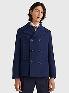 blue double breasted slim fit peacoat for men tommy hilfiger