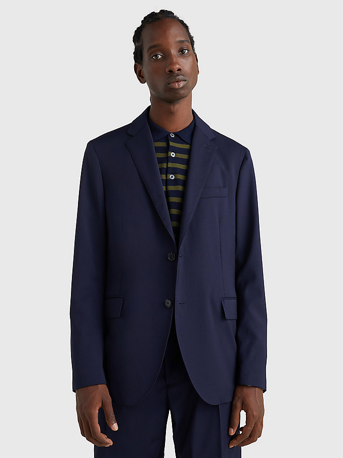 blue pure wool constructed jacket for men tommy hilfiger