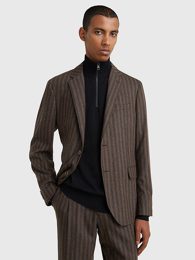 brown stripe flannel slim fit jacket for men tommy hilfiger