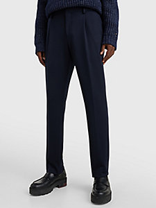 blue prince of wales check slim fit trousers for men tommy hilfiger