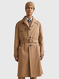 beige stripe detail trench coat for men tommy hilfiger