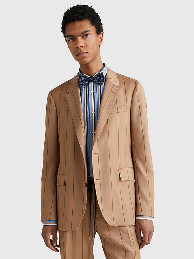 beige wide stripe blazer for men tommy hilfiger
