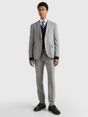 grey einreihiges sakko mit leinwandbindung für herren - tommy hilfiger