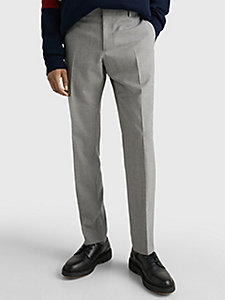 grey straight woven trousers for men tommy hilfiger