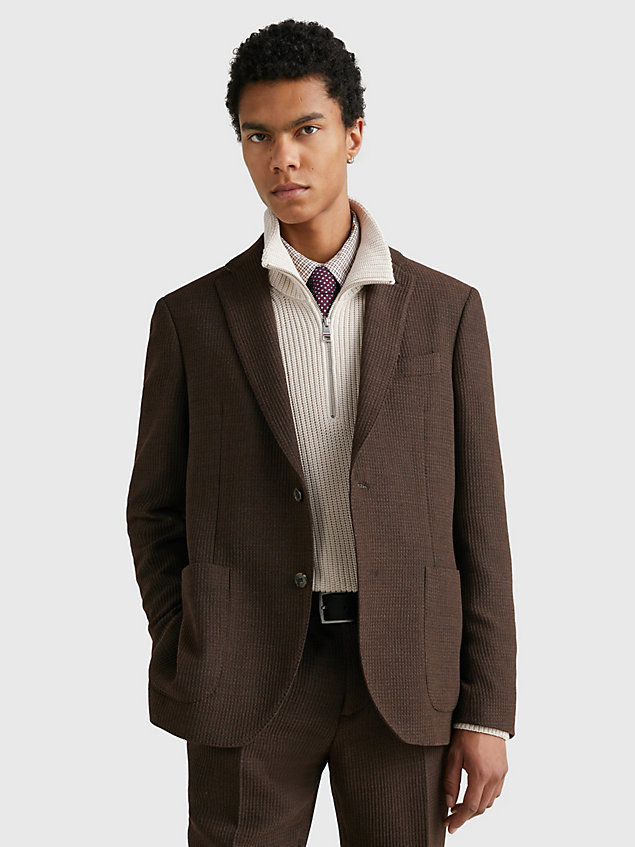 brown constructed seersucker blazer for men tommy hilfiger
