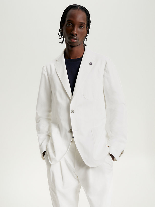white tailored slim fit pique blazer for men tommy hilfiger