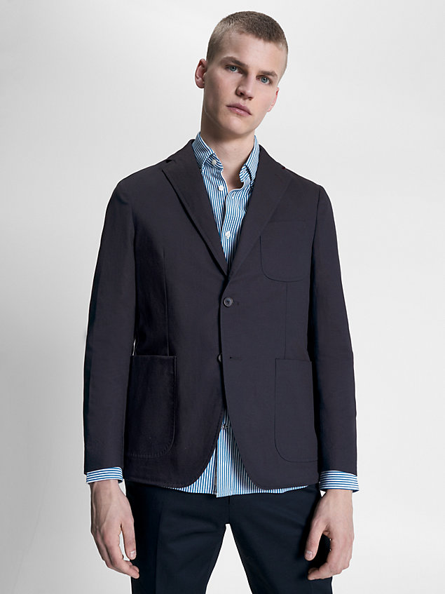 blue tailored slim fit pique blazer for men tommy hilfiger