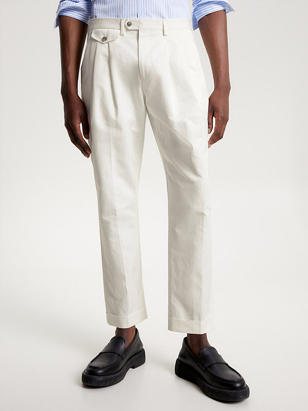 white pique slim fit trousers for men tommy hilfiger
