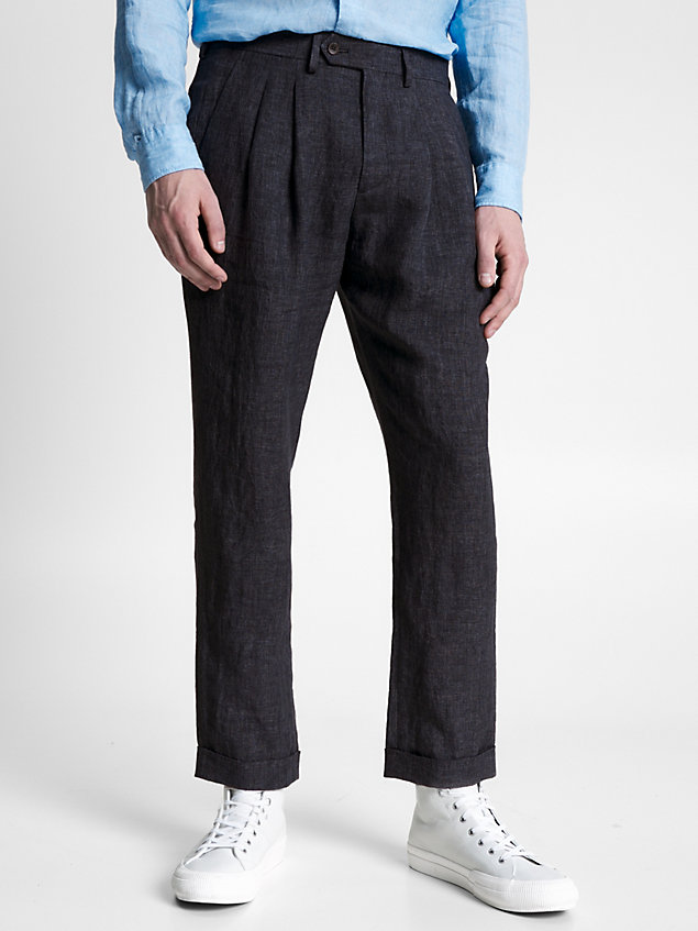 blue slim fit woven trousers for men tommy hilfiger