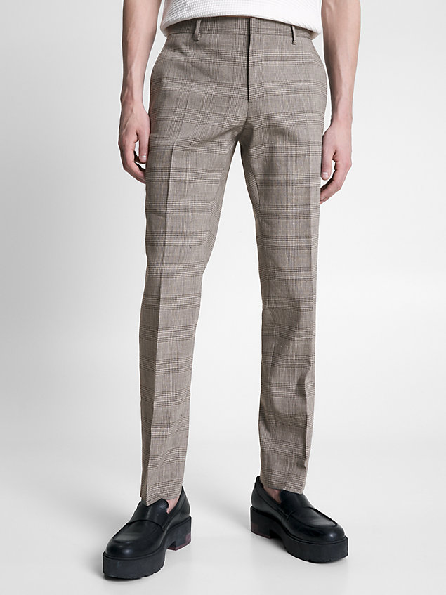 grey prince of wales check slim trousers for men tommy hilfiger