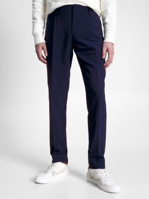 Navy blue seersucker flat-front lightweight Chino Pants