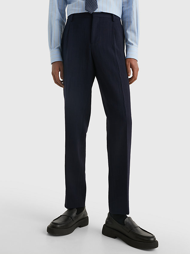 blue textured matelassé trousers for men tommy hilfiger