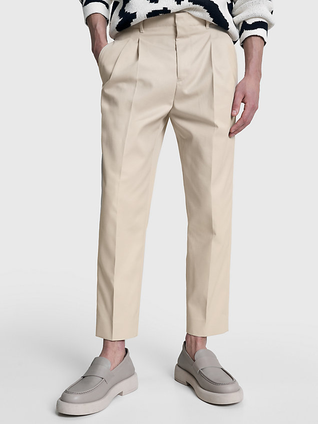 white gabardine pleated leg trousers for men tommy hilfiger