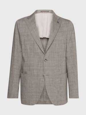 Prince Of Wales Check Slim Blazer Grey Tommy Hilfiger