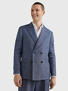 giacca doppiopetto in tessuto effetto denim blu da uomo tommy hilfiger