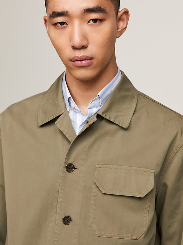 green garment dyed twill slim fit army overshirt for men tommy hilfiger