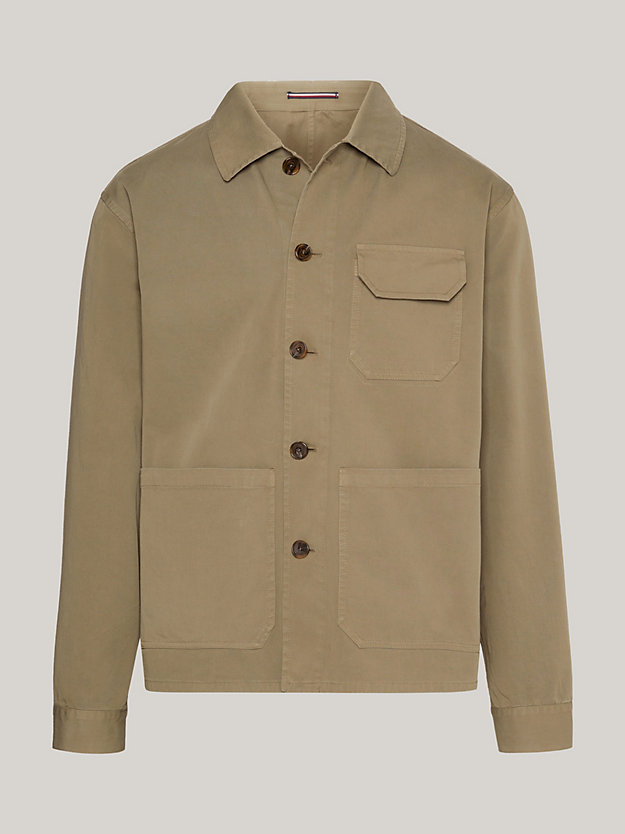 groen garment-dyed twill slim fit utility shirtjack voor heren - tommy hilfiger