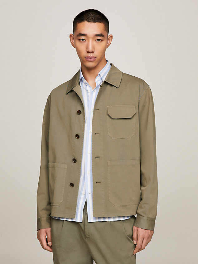 green garment dyed twill slim fit army overshirt for men tommy hilfiger