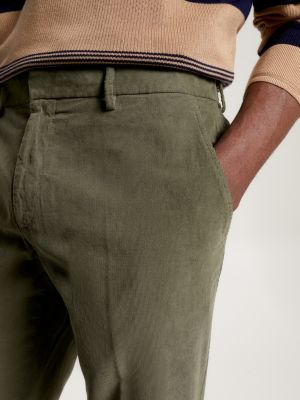 Slim fit micro corduroy trousers with stitching detail · Dark Green ·  Dressy