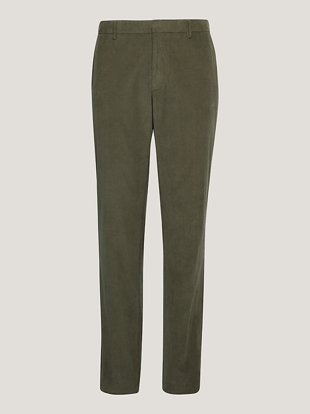 green garment dyed slim fit corduroy trousers for men tommy hilfiger
