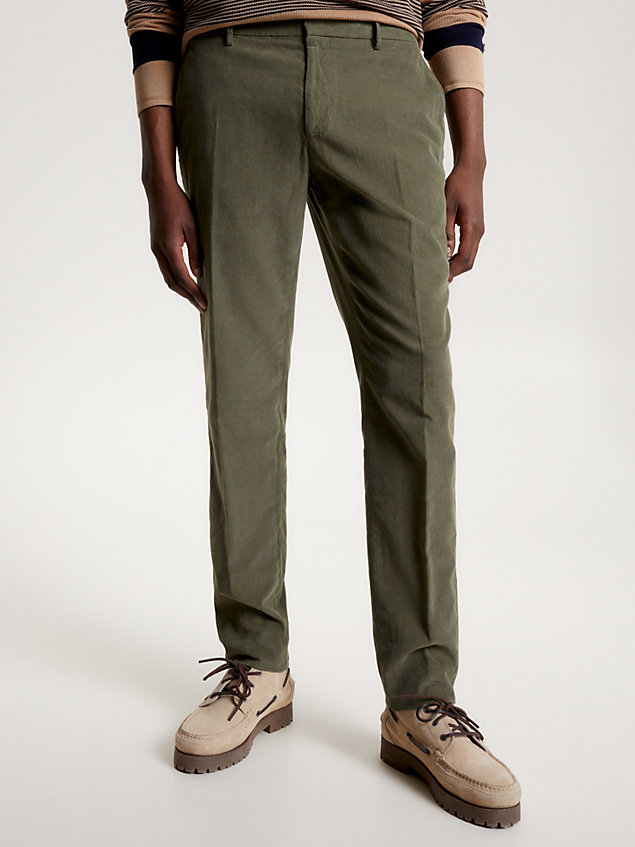 green garment dyed slim fit corduroy trousers for men tommy hilfiger