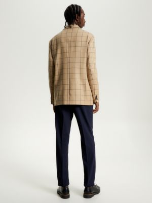 Windowpane Check Slim Fit Blazer, Beige