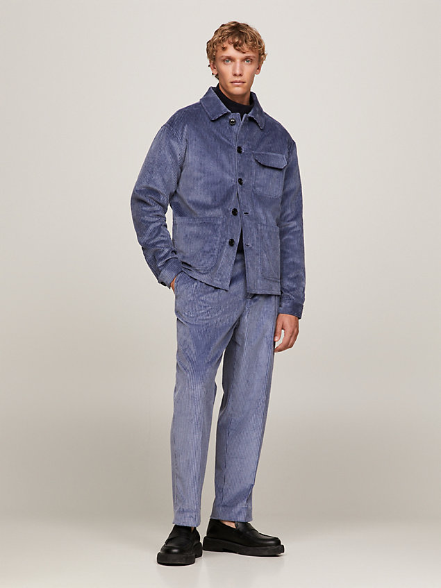 blue corduroy flap pocket slim fit jacket for men tommy hilfiger