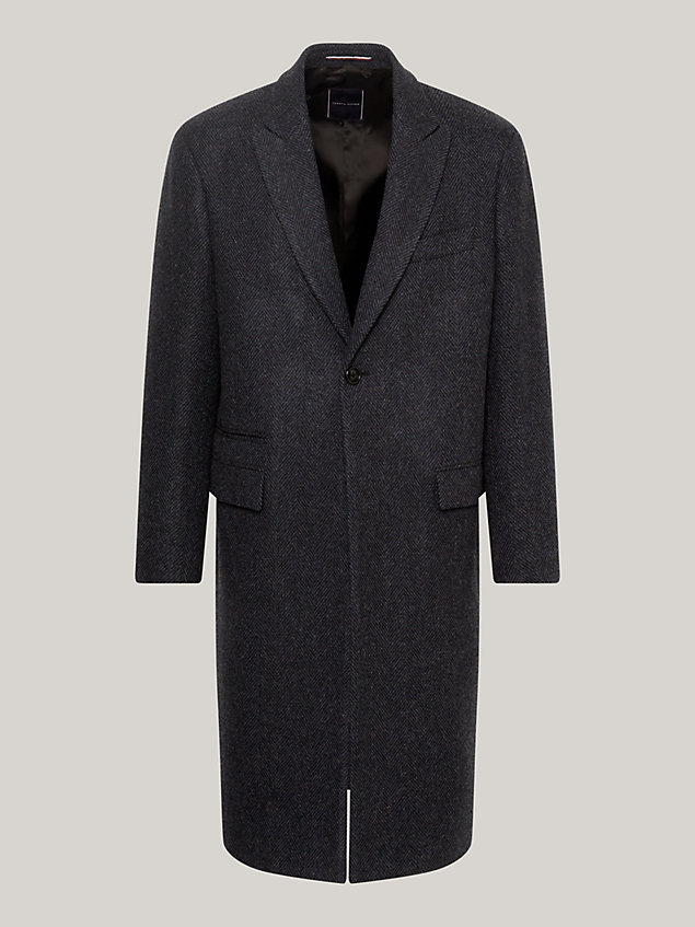 blue herringbone regular fit wool coat for men tommy hilfiger