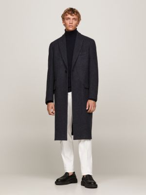 Herringbone Regular Fit Wool Coat | Blue | Tommy Hilfiger