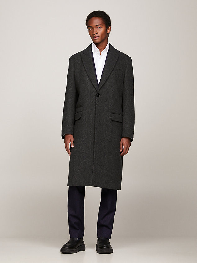 grey herringbone regular fit wool coat for men tommy hilfiger