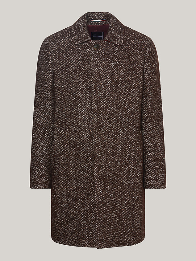 brown bouclé longline coat for men tommy hilfiger