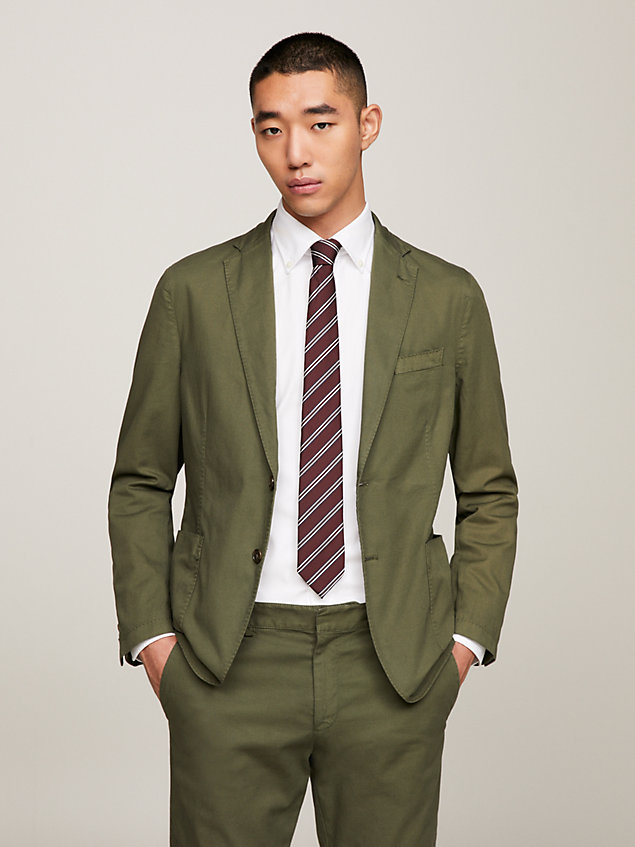 green slim fit tweedelig pak in visgraatweving voor heren - tommy hilfiger