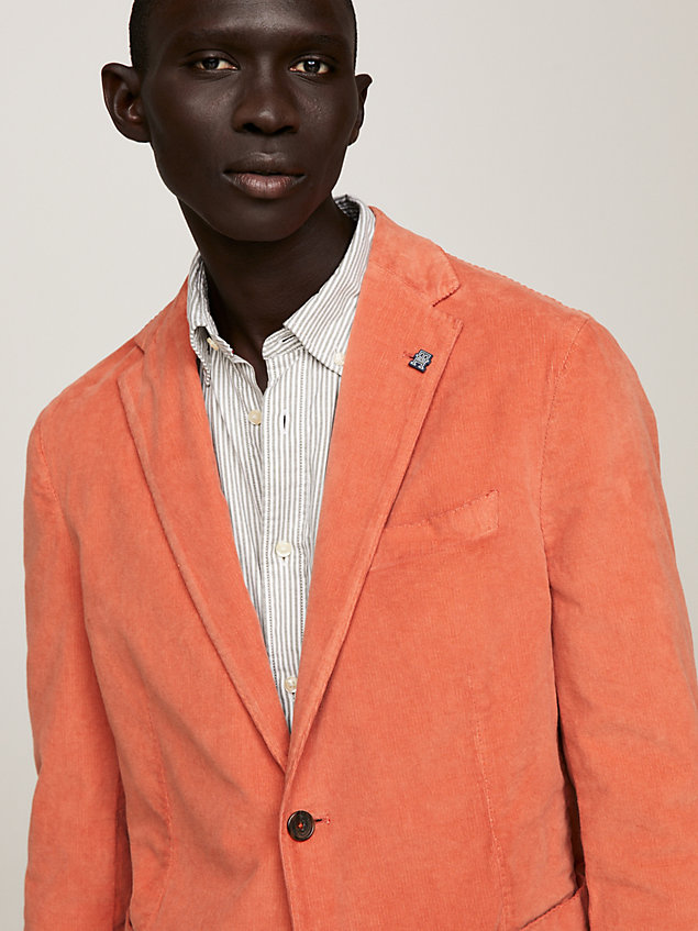 orange baby corduroy two-piece slim fit suit for men tommy hilfiger