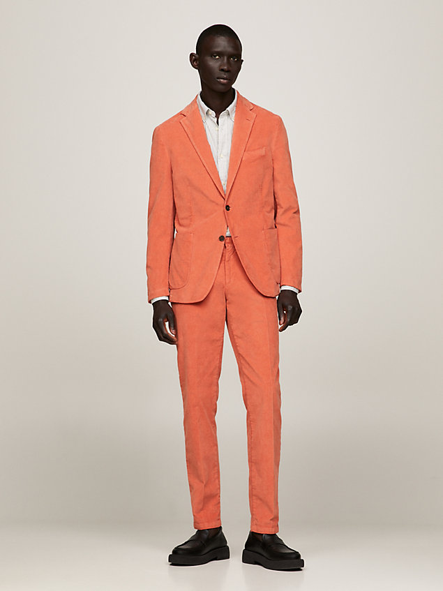 orange baby corduroy two-piece slim fit suit for men tommy hilfiger