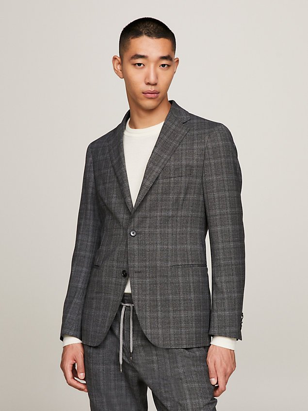 grey prince of wales check travel suit for men tommy hilfiger