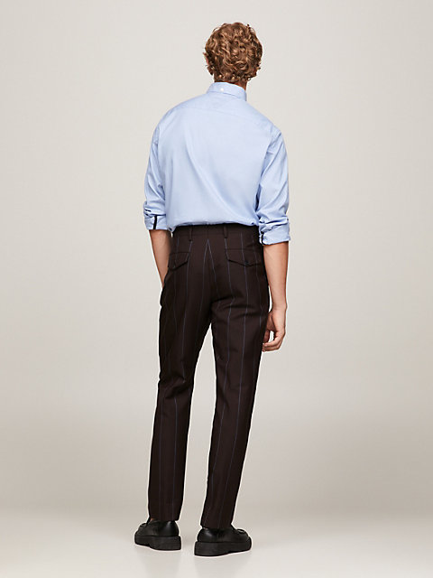 brown wide pinstripe formal slim fit trousers for men tommy hilfiger