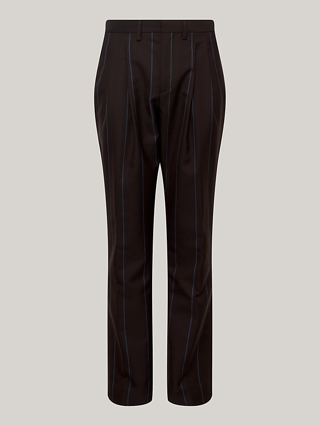 brown formalne spodnie o wąskim kroju w prążki dla mężczyźni - tommy hilfiger
