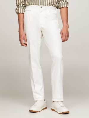 Pleated Twill Formal Slim Fit Trousers, White