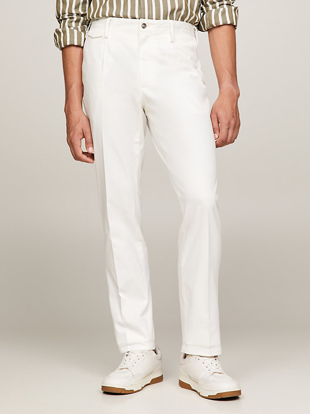 pantaloni slim fit formali con pinces white da uomo tommy hilfiger