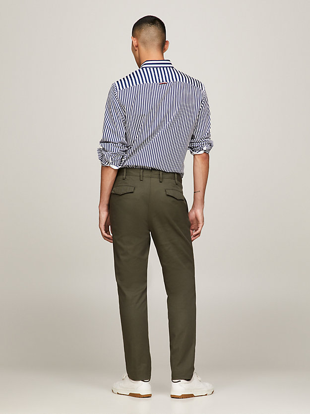 green pleated twill formal slim fit trousers for men tommy hilfiger