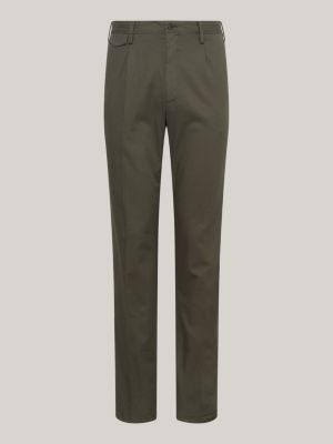 Pleated Twill Formal Slim Fit Trousers | Green | Tommy Hilfiger