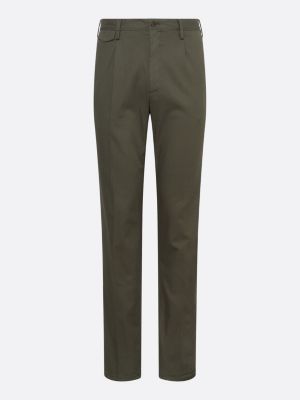 Pleated Twill Formal Slim Fit Trousers, Green