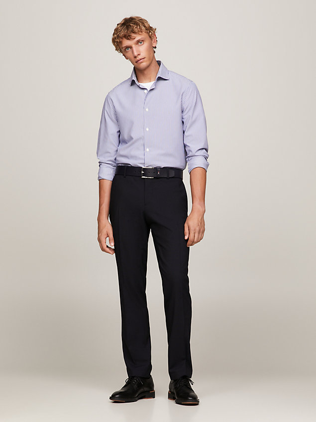 blue plain weave formal slim fit trousers for men tommy hilfiger