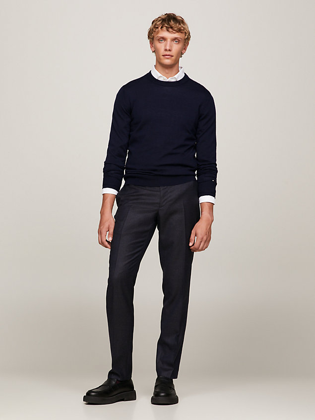 blue formal slim fit wool trousers for men tommy hilfiger