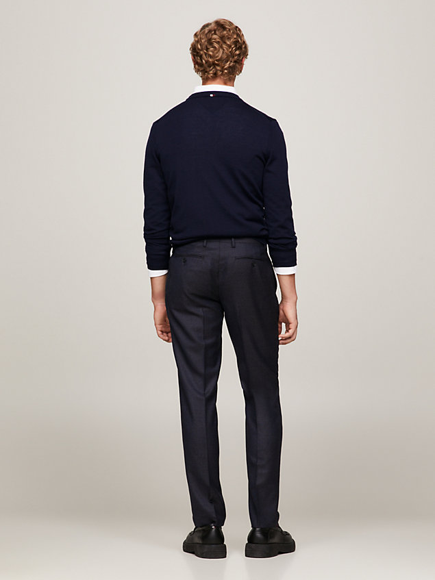 pantaloni slim fit formali in lana blue da uomo tommy hilfiger