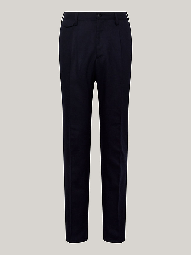blue washable flannel formal slim fit trousers for men tommy hilfiger